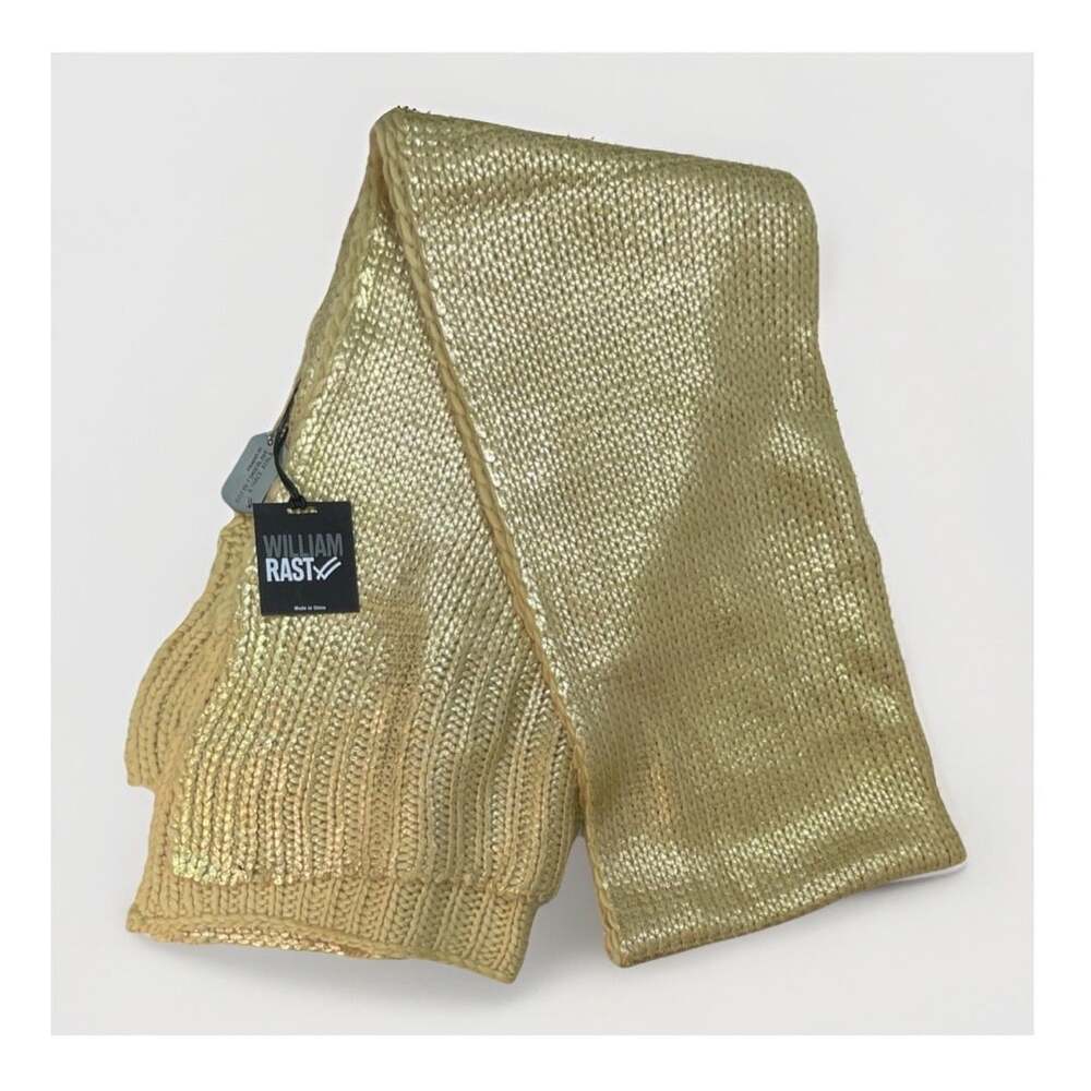 William Rast Gold Metallic Acrylic Knit Reversible Solid Rectangle Scarf
